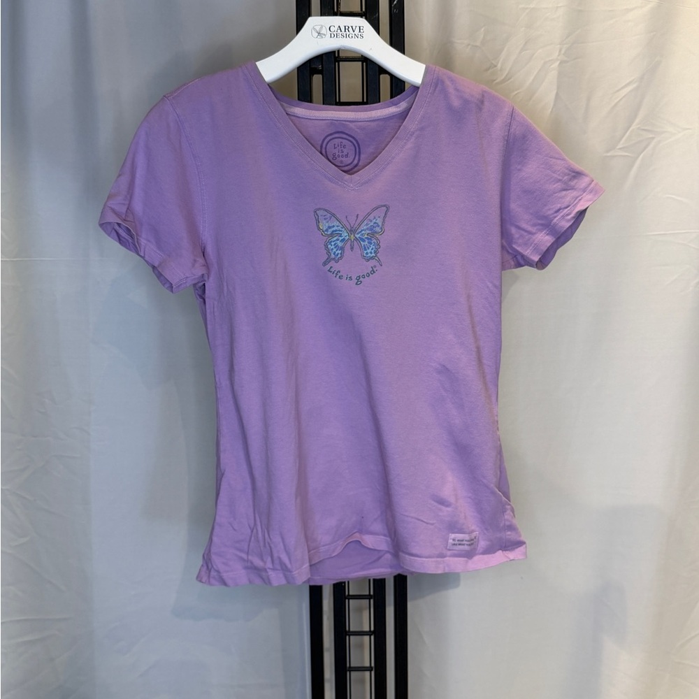Life Is Good Lavender Tee with Butterfly Graphic